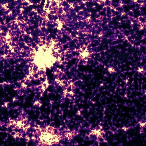 Population density heatmap of Belgium resembling stars and nebulae by Grasshopper Geography - detail.