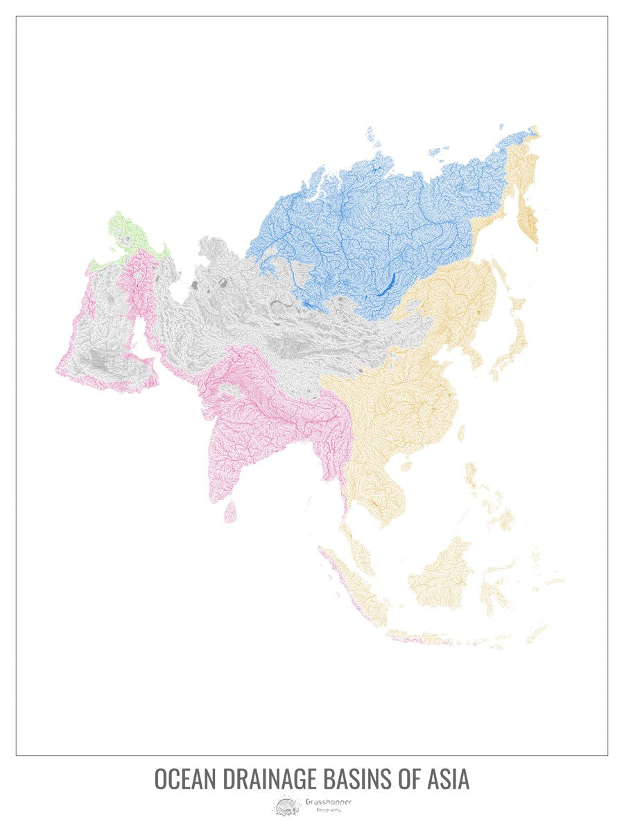 Ocean drainage basin map of Asia white Geography