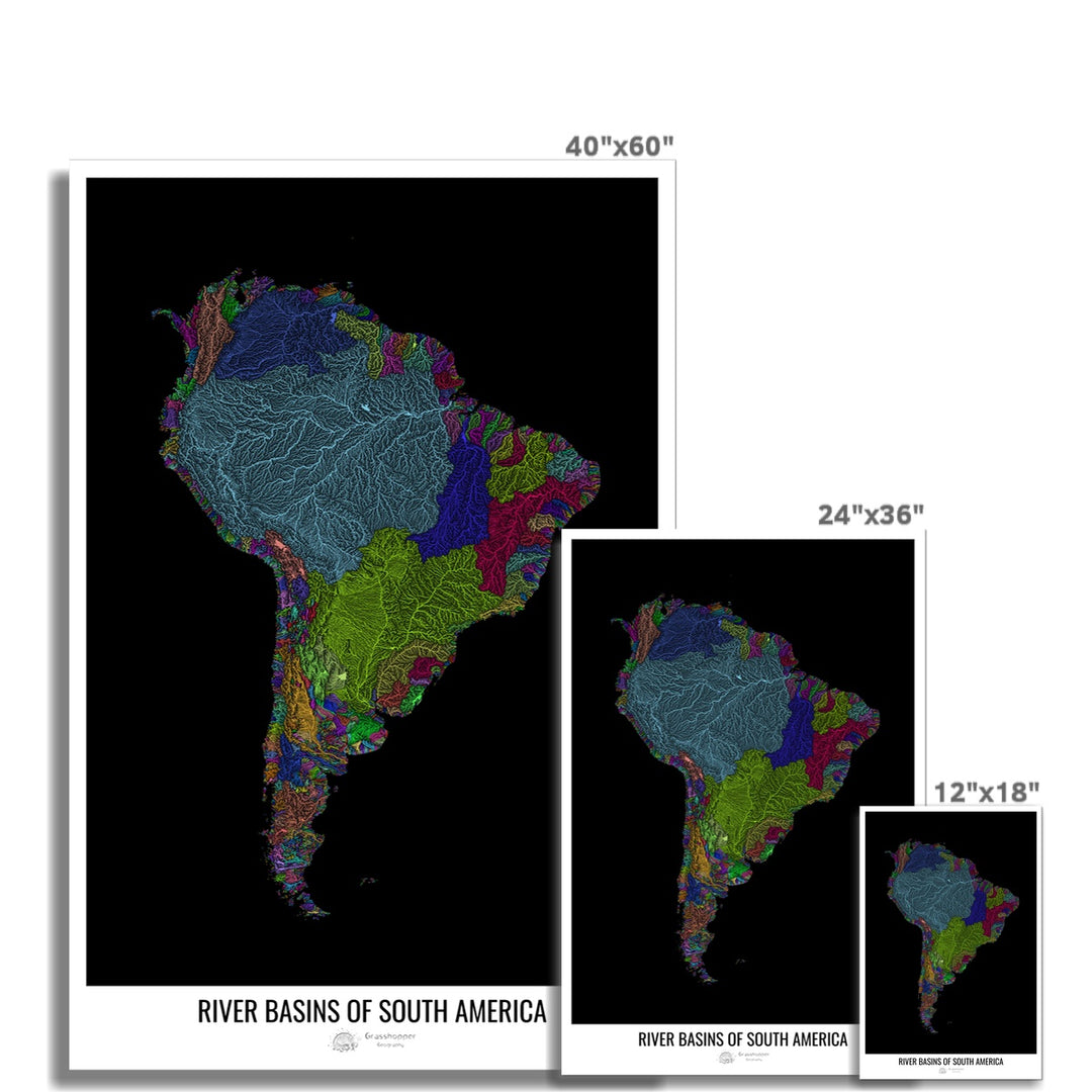 Mapa personalizado da bacia hidrográfica da América do Sul Impressão fotográfica artística