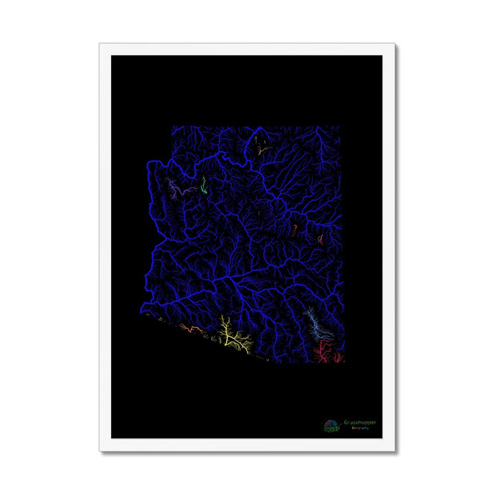 Carte du bassin fluvial de l'Arizona avec fond noir Impression encadrée