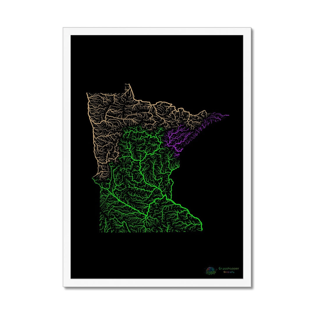 Карта речного бассейна Миннесоты с черным фоном в рамке