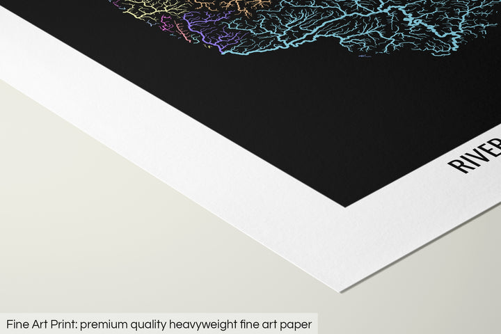 Closeup of a fine art print's corner lying on a flat surface, the details of a Grasshopper Geography map is visible. The text at the bottom reads: Fine art print - premium quality heavyweight fine art paper.