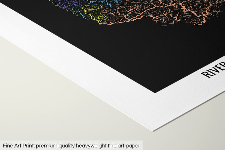 Closeup of a fine art print's corner lying on a flat surface, the details of a Grasshopper Geography map is visible. The text at the bottom reads: Fine art print - premium quality heavyweight fine art paper.