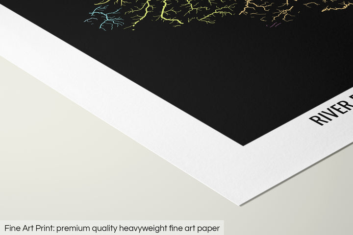 Closeup of a fine art print's corner lying on a flat surface, the details of a Grasshopper Geography map is visible. The text at the bottom reads: Fine art print - premium quality heavyweight fine art paper.
