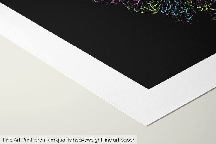 Closeup of a fine art print's corner lying on a flat surface, the details of a Grasshopper Geography map is visible. The text at the bottom reads: Fine art print - premium quality heavyweight fine art paper.