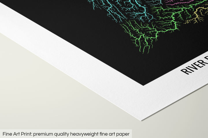 Closeup of a fine art print's corner lying on a flat surface, the details of a Grasshopper Geography map is visible. The text at the bottom reads: Fine art print - premium quality heavyweight fine art paper.