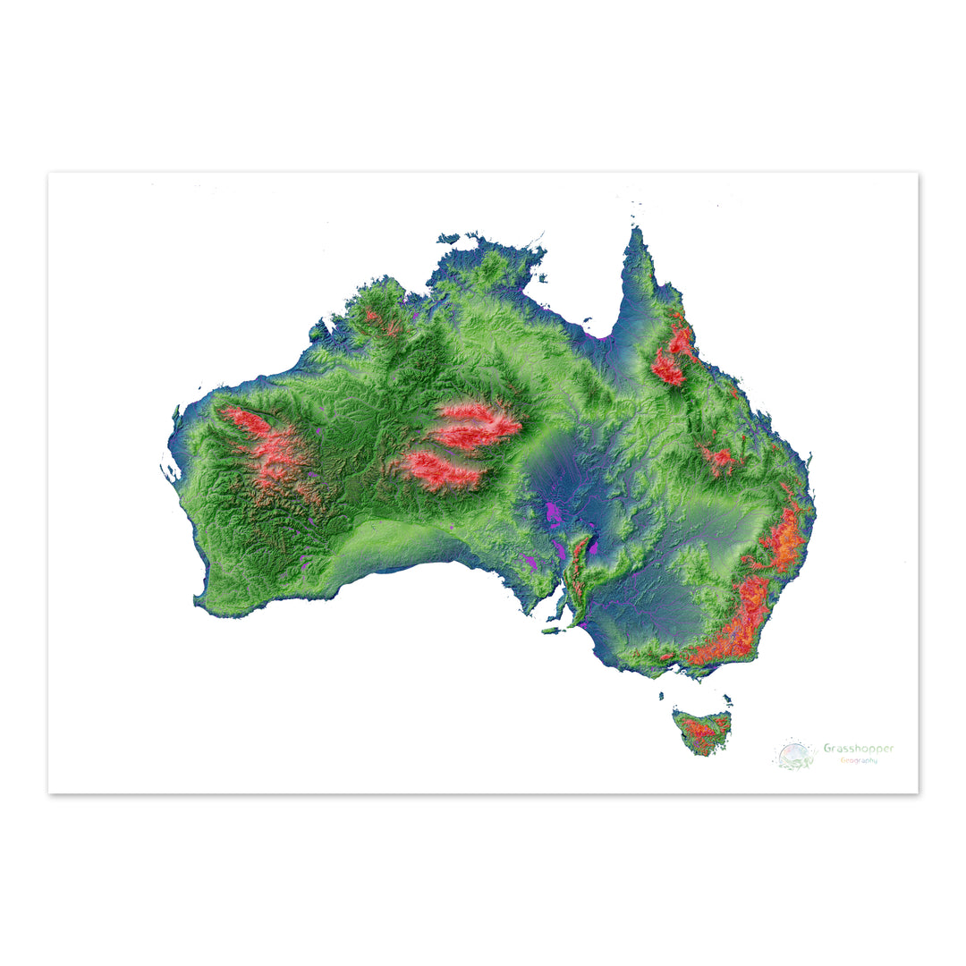 Australia - Elevation map, white - Fine Art Print
