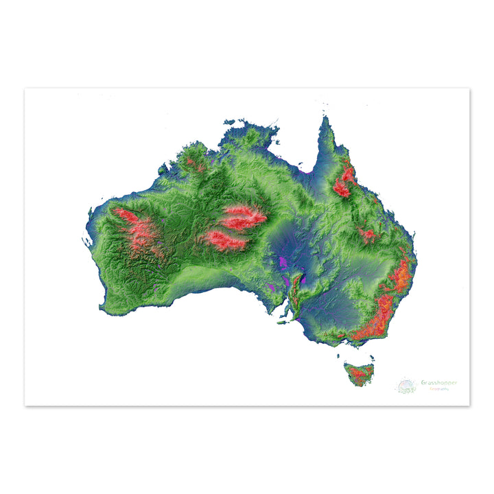 Australia - Elevation map, white - Fine Art Print