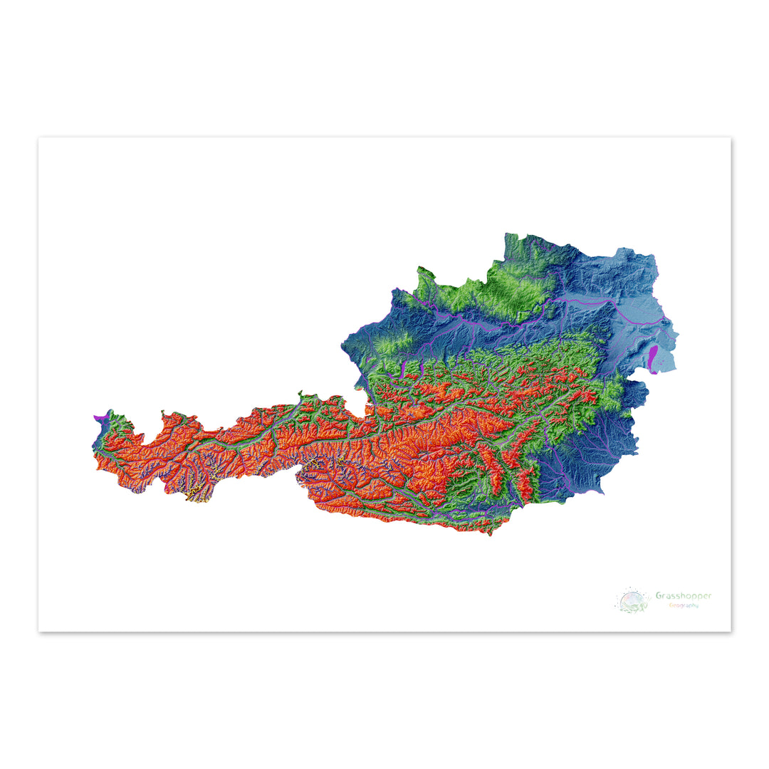 Austria - Elevation map, white - Fine Art Print