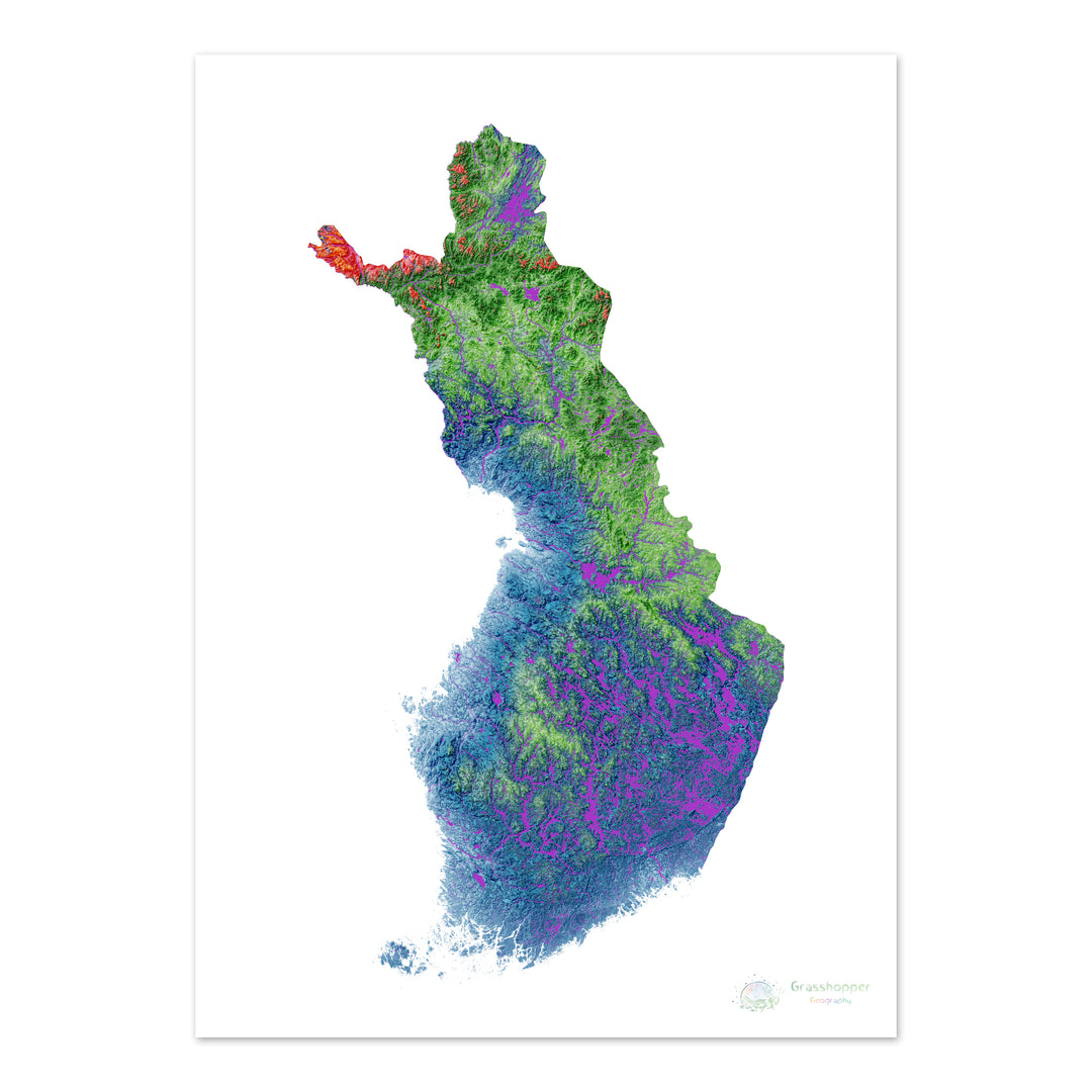 Finlândia - Mapa de elevação, branco - Impressão de belas artes