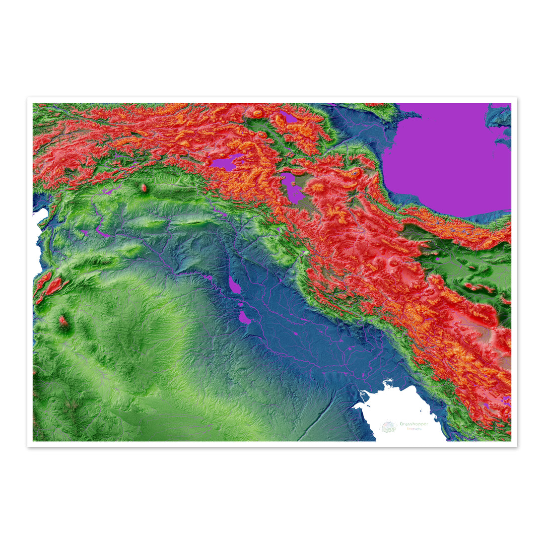 Mesopotamia - Mapa de elevación, blanco - Impresión de Bellas Artes