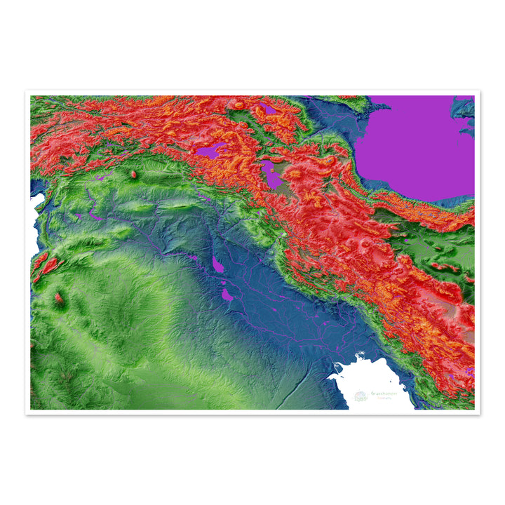 Mesopotamia - Mapa de elevación, blanco - Impresión de Bellas Artes