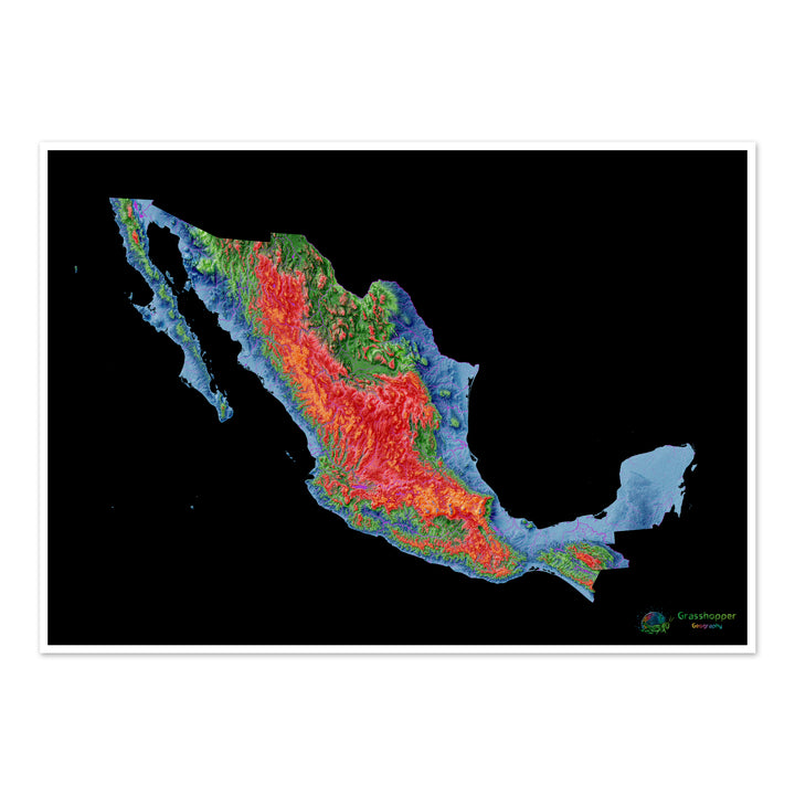 Mexico - Elevation map, black - Fine Art Print