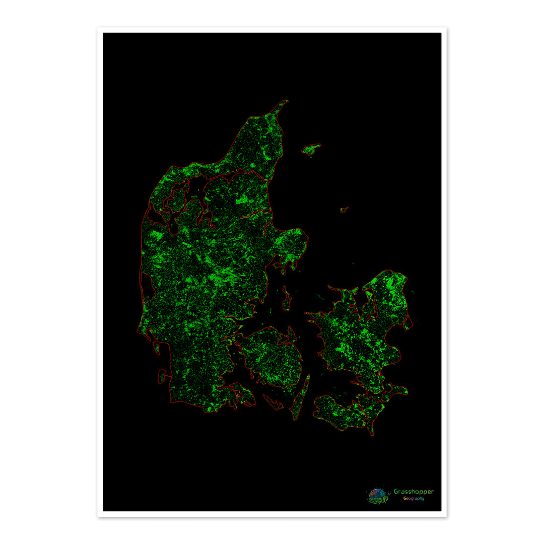 Danemark - Carte du couvert forestier - Tirage d'art