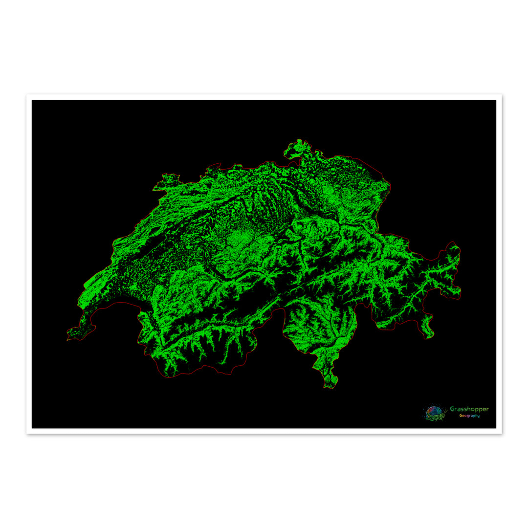 Швейцария - Карта лесного покрова - Fine Art Print