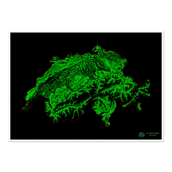 Швейцария - Карта лесного покрова - Fine Art Print