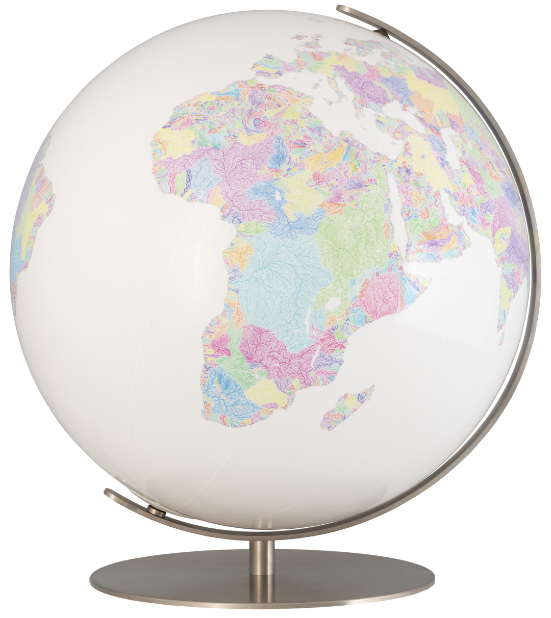 Globo terráqueo de cuenca fluvial en color blanco