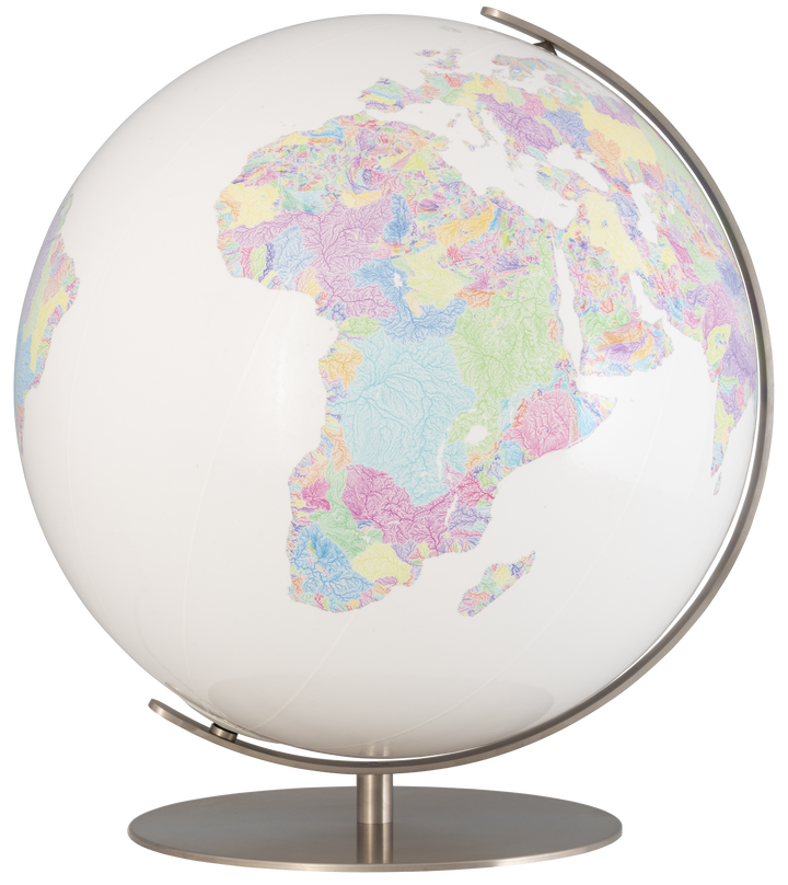 Globo terráqueo de cuenca fluvial en color blanco