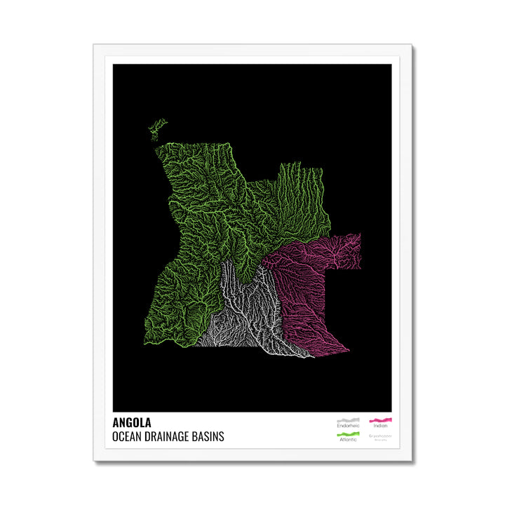 Ангола - Карта океанического водосборного бассейна, черная с легендой, версия 1 - Рамочная печать