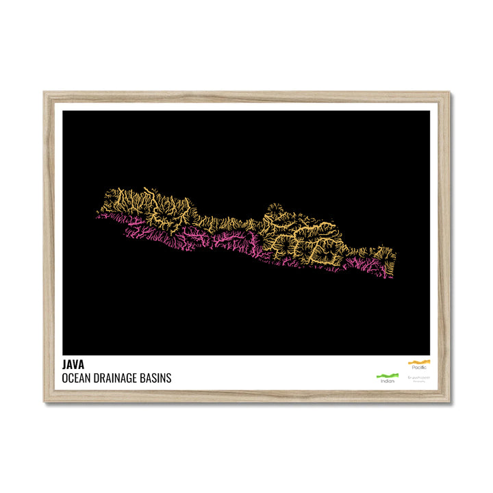 Java - Mapa de la cuenca de drenaje oceánico, negro con leyenda v1 - Lámina enmarcada