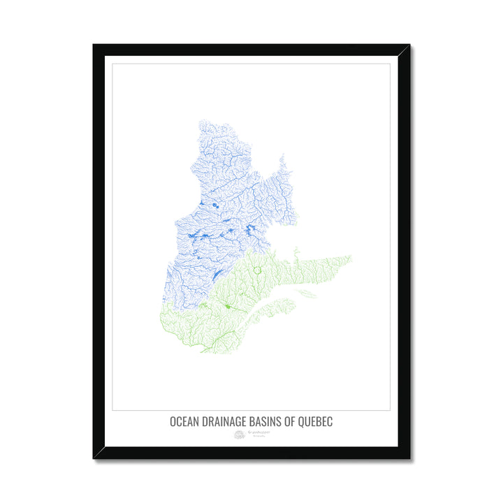 Quebec - Ocean drainage basin map, white v1 - Framed Print