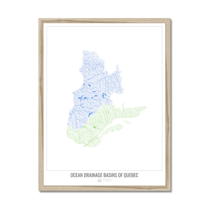 Quebec - Ocean drainage basin map, white v1 - Framed Print