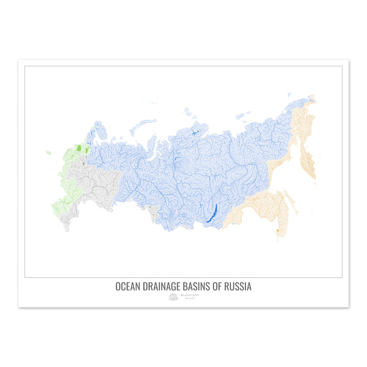 Russia - Ocean drainage basin map, white v1 - Fine Art Print