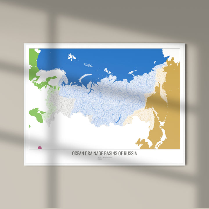 Russia - Ocean drainage basin map, white v2 - Photo Art Print