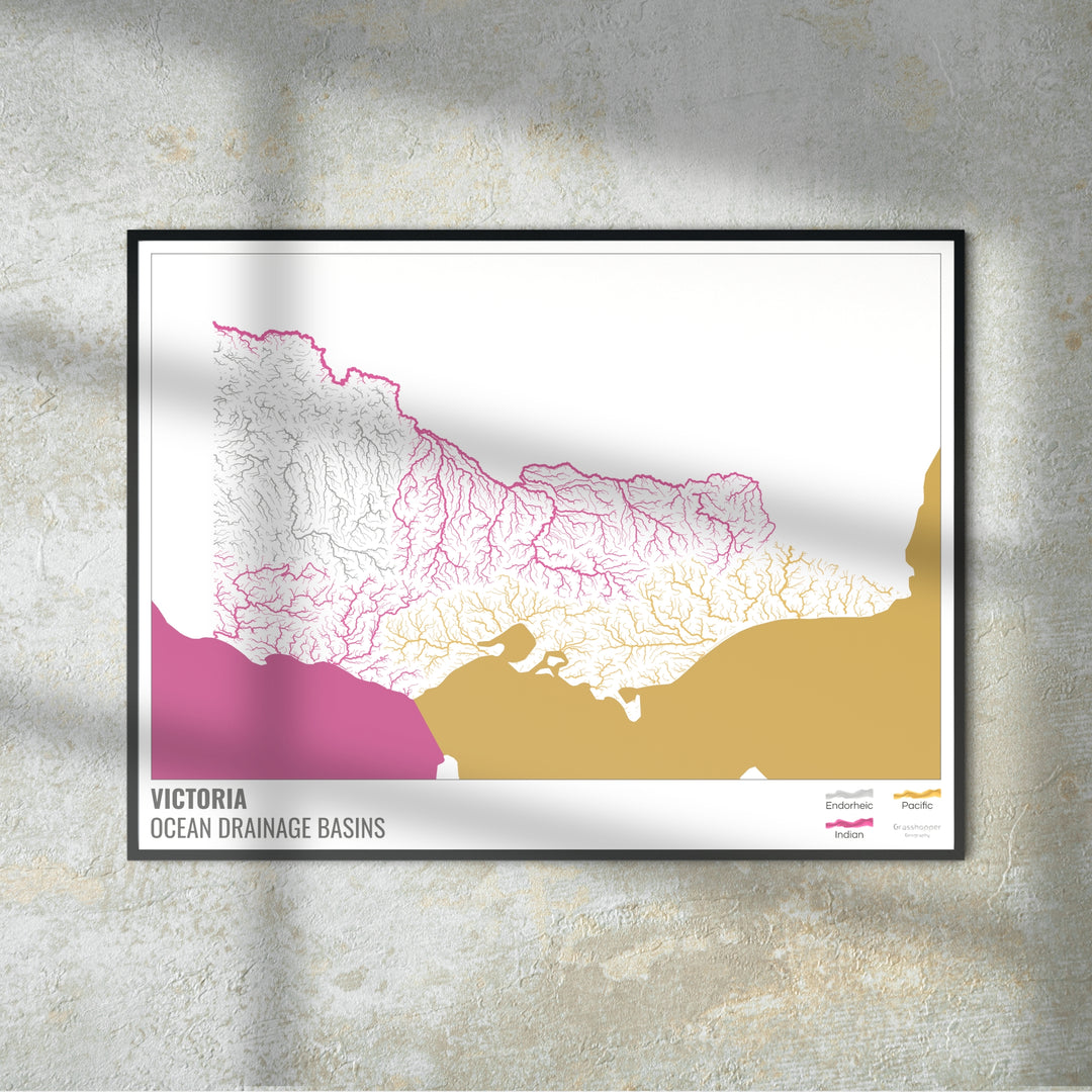 Victoria - Ocean drainage basin map, white with legend v2 - Photo Art Print