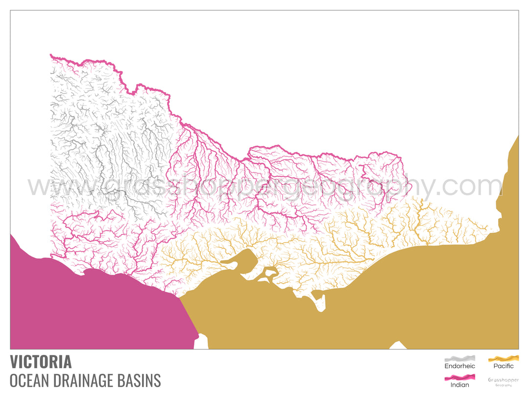 Victoria - Ocean drainage basin map, white with legend v2 - Fine Art Print