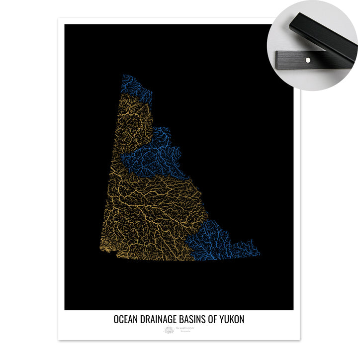 Yukon - Ocean drainage basin map, black v1 - Fine Art Print with Hanger