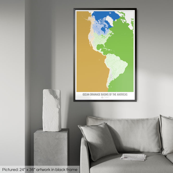 The Americas - Ocean drainage basin map, white v2 - Framed Print