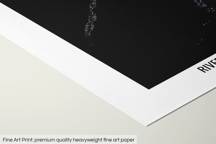 Closeup of a fine art print's corner lying on a flat surface, the details of a Grasshopper Geography map is visible. The text at the bottom reads: Fine art print - premium quality heavyweight fine art paper.