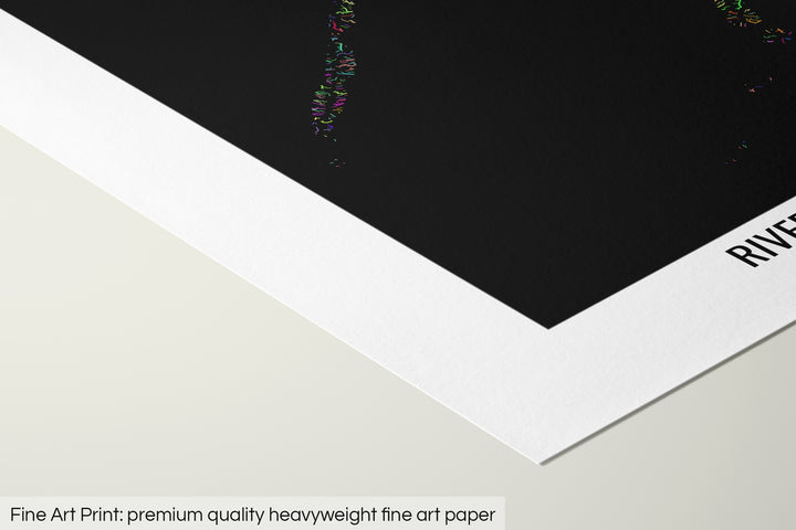 Closeup of a fine art print's corner lying on a flat surface, the details of a Grasshopper Geography map is visible. The text at the bottom reads: Fine art print - premium quality heavyweight fine art paper.