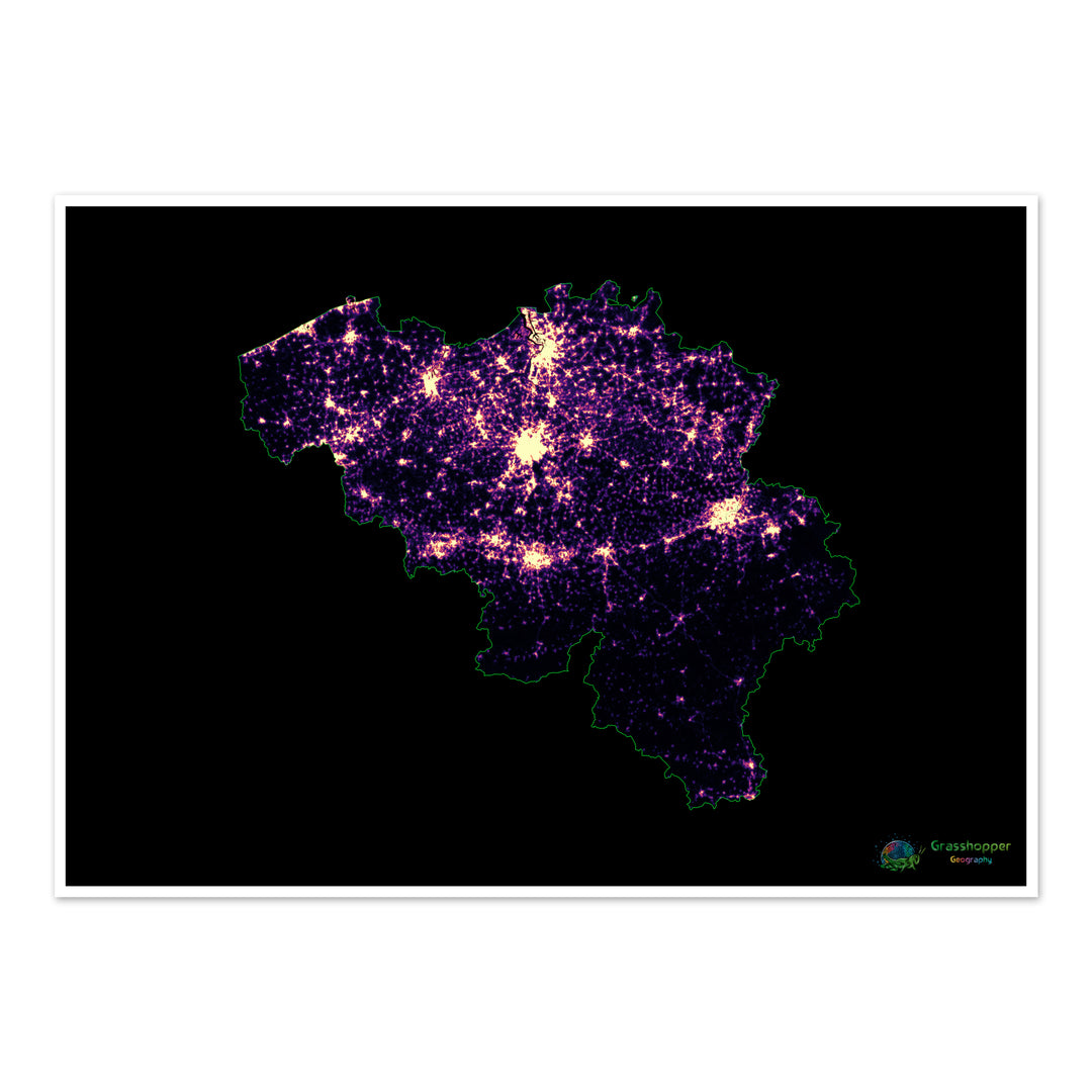 Bélgica - Mapa de calor de densidad de población - Impresión de bellas artes