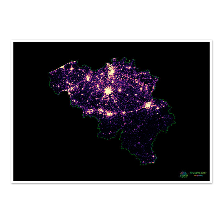 Bélgica - Mapa de calor de densidad de población - Impresión de bellas artes