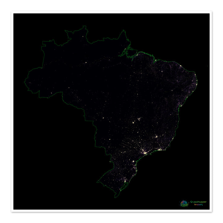 Brazil - Population density heatmap - Fine Art Print
