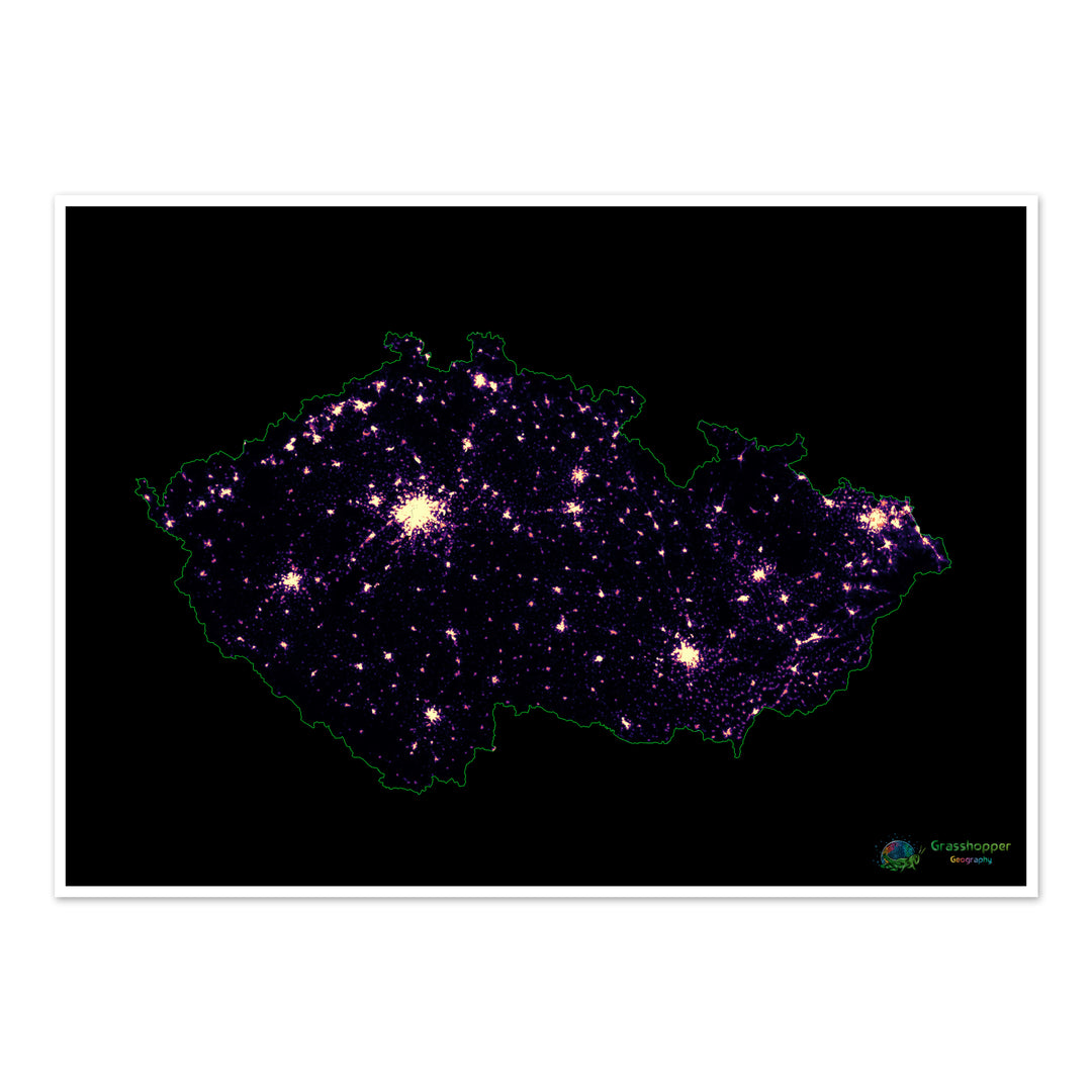 Tchéquie - Carte thermique de la densité de population - Fine Art Print