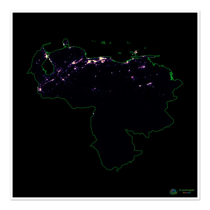 Venezuela - Mapa de calor de densidad de población - Impresión de Bellas Artes