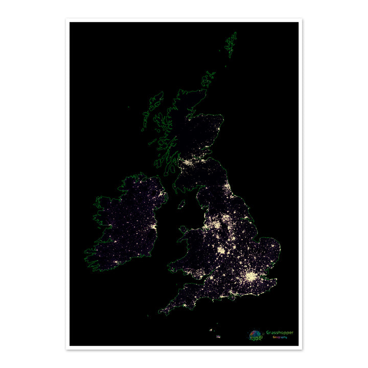 Die Britischen Inseln – Bevölkerungsdichte-Heatmap – Kunstdruck