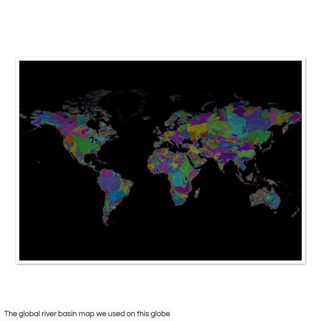 Globo terráqueo de cuenca fluvial en color negro