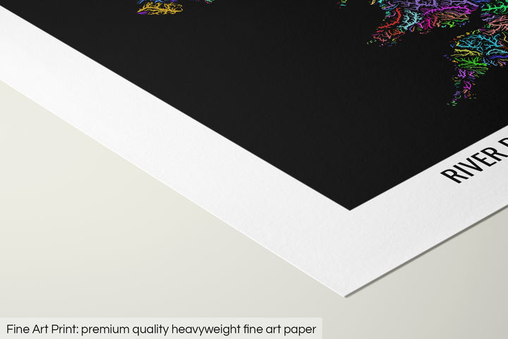 Closeup of a fine art print's corner lying on a flat surface, the details of a Grasshopper Geography map is visible. The text at the bottom reads: Fine art print - premium quality heavyweight fine art paper.