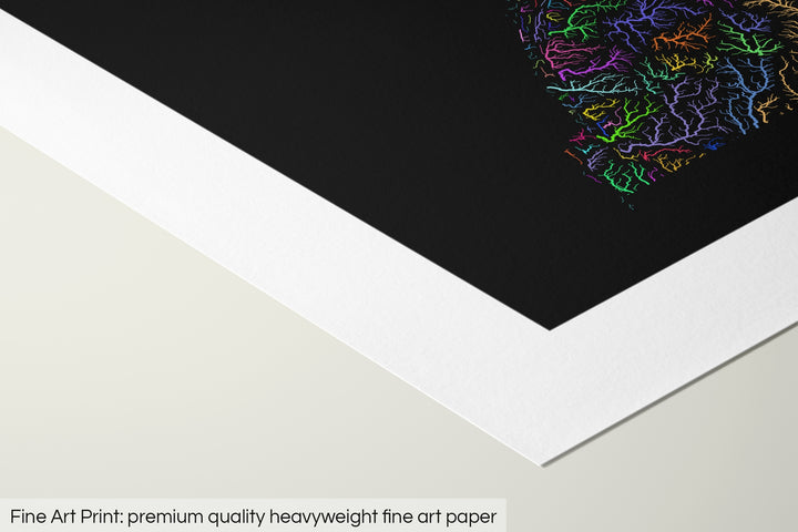 Closeup of a fine art print's corner lying on a flat surface, the details of a Grasshopper Geography map is visible. The text at the bottom reads: Fine art print - premium quality heavyweight fine art paper.