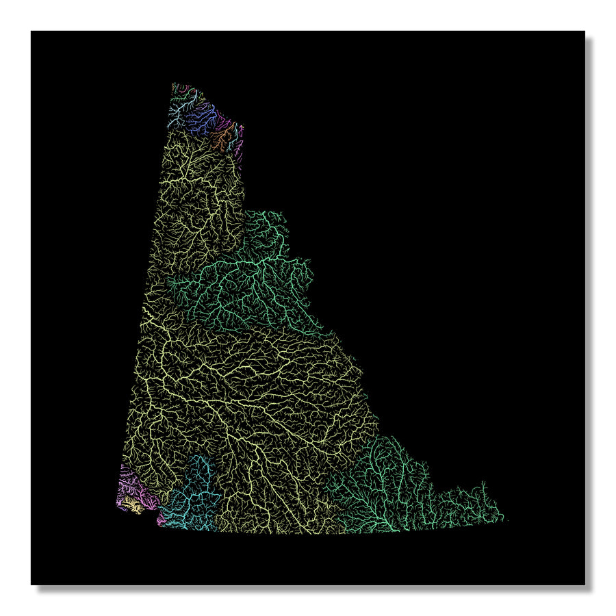 Yukon - River basin map, pastel colours - Wall Art by Grasshopper Geography. Image of a high-resolution map created by geographer Robert Szucs, available as wall art and for licensing.
