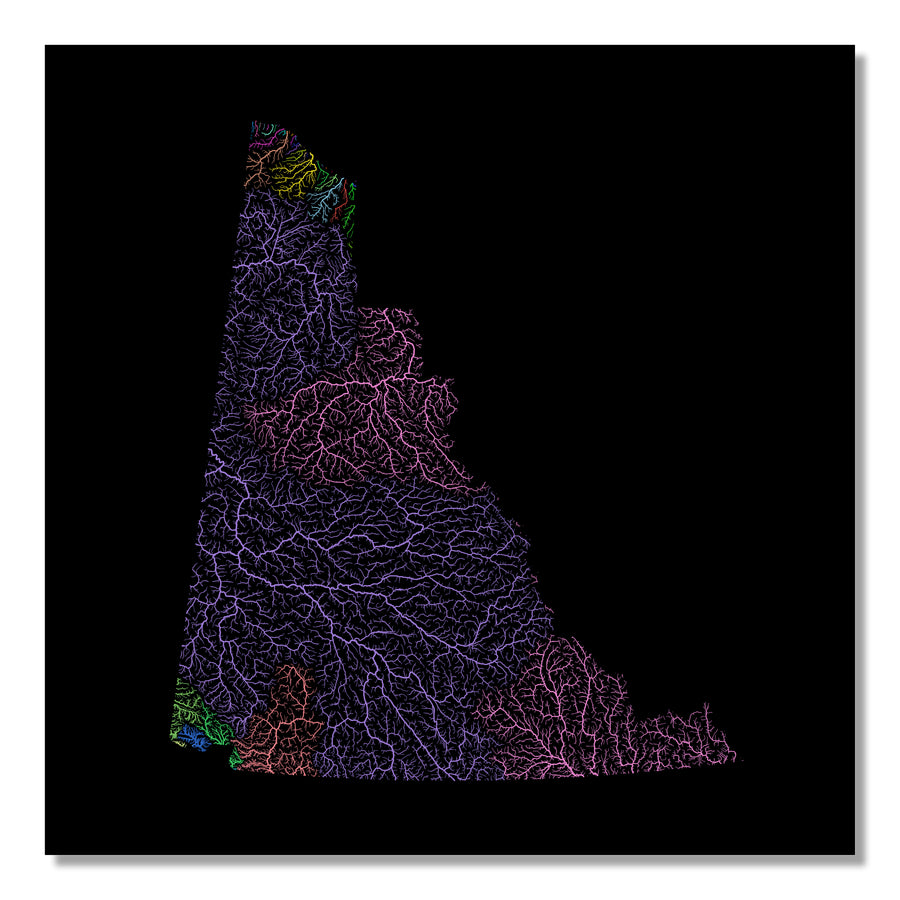 Yukon - River basin map, rainbow colours - Wall Art by Grasshopper Geography. Image of a high-resolution map created by geographer Robert Szucs, available as wall art and for licensing.