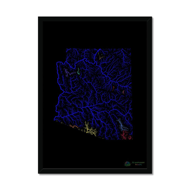 Carte du bassin fluvial de l'Arizona avec fond noir Impression encadrée