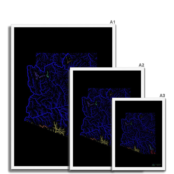 Carte du bassin fluvial de l'Arizona avec fond noir Impression encadrée