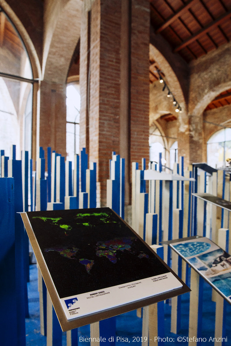 Grasshopper Geography world maps in the Biennale di Pisa, 2019. Photo by Stefano Anzini.