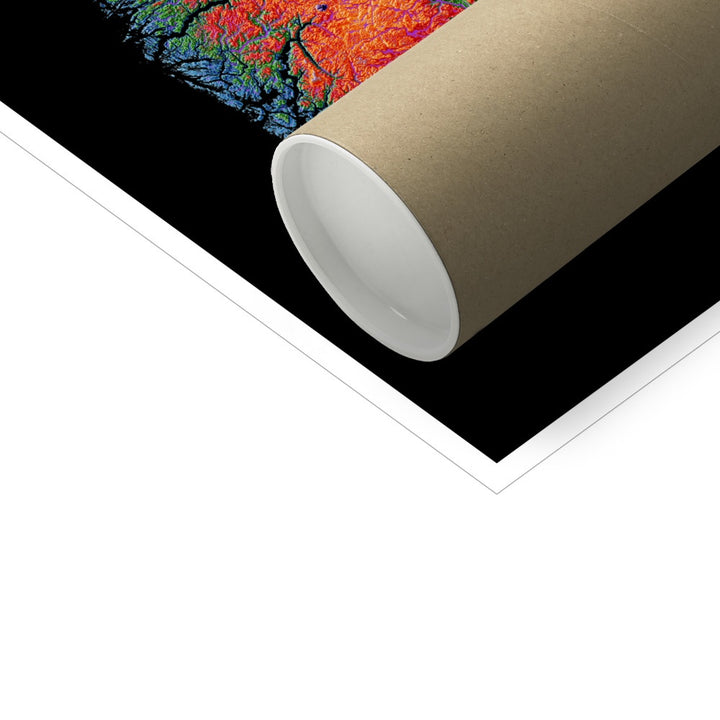 Noruega - Mapa de elevação, preto - Impressão de belas artes