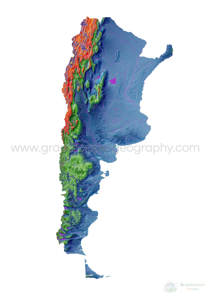 Argentina - Mapa de elevação, branco - Impressão de belas artes